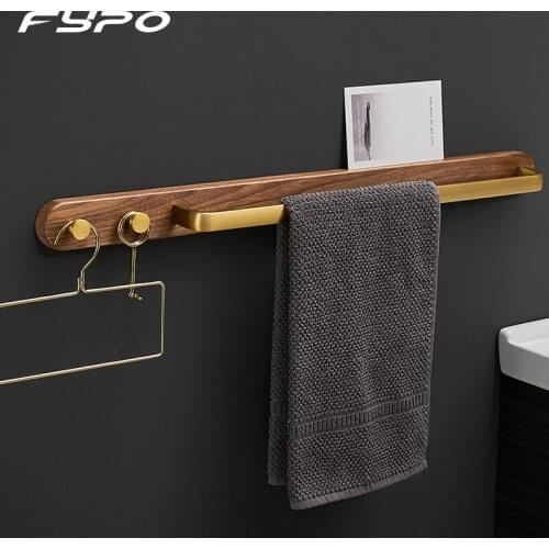 Fypo Solid Wood Towel Bar Wall-mounted Towel Rack Holder Punch-free Towel Storage Hanger Bathroom Accessories