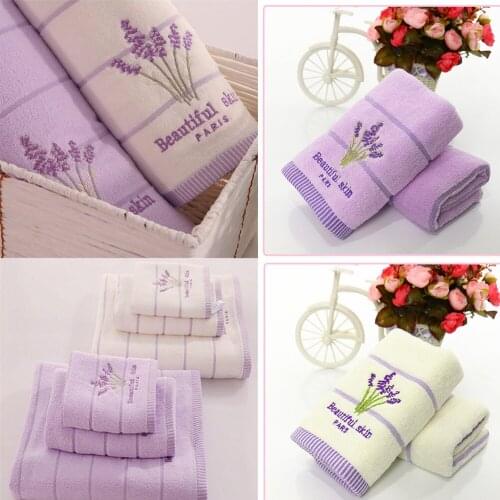 Embroidery Towels Beautiful Skin Paris Lavender Flowers Cotton Fabric Fragrant Smell Washcloths Towels 34*74cm 1Pc