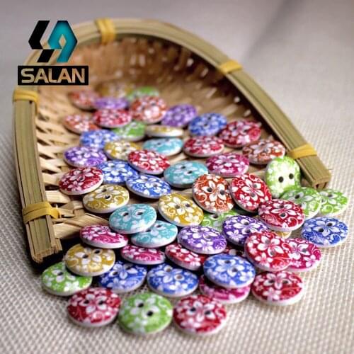 WB-0048 Free shipping wholesale/retailed 15pcs/lot colorful round printed wooden buttons for children clothing DIY gift