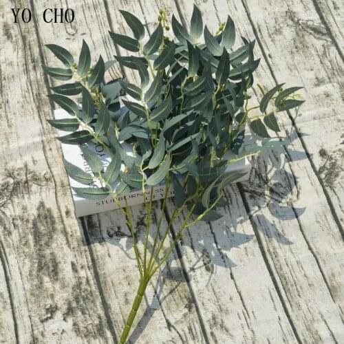 YO CHO Artificial Silk Willow Leaves Long Branch Green Fake Plant Spring Accessories Wedding Home Decor Arrangement Faux Foliage