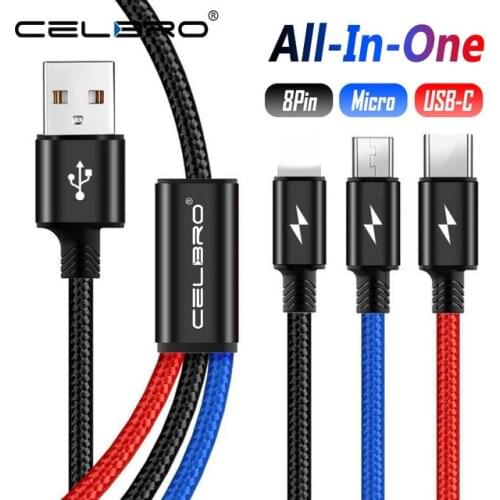 3 In 1 Micro USB Multi Charging Cable For Huawei Honor 9 8 Lite 9i 8X Max 7C USB Type C Cord Mobile Phone Charger Microusb Cable