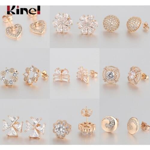 Kinel 2020 New Trendy Jewelry Gold Stud Earring Round Cubic Zirconia Crystal Earrings For Women 11 Different Styles