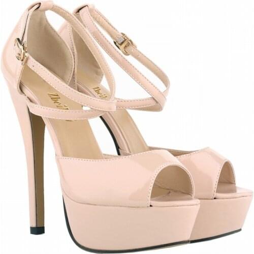 New Nude Black Blue Beige Red Sexy Womens High Heels Platform Patent Leather Pumps Peep Toe Shoes platform sandals 817-8PA