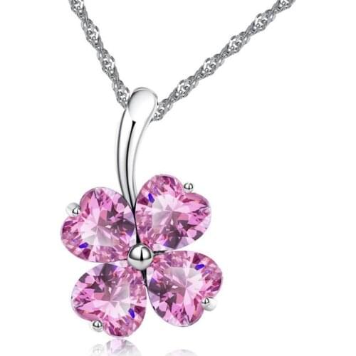 1 Piece Hanging Four Leaves Shape Water-wave Chain Pendant Necklace Setting Cubic Zirconia Flower Necklaces for Women
