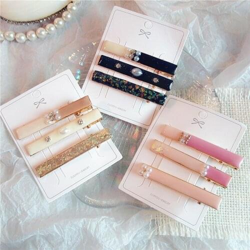 2020 Fantasy 3 pcs/set Korean Drop Glaze Hair Clip Pearl Rhinestone Barrerres Hair Accessories for Women Girl Party Jewelry Gift