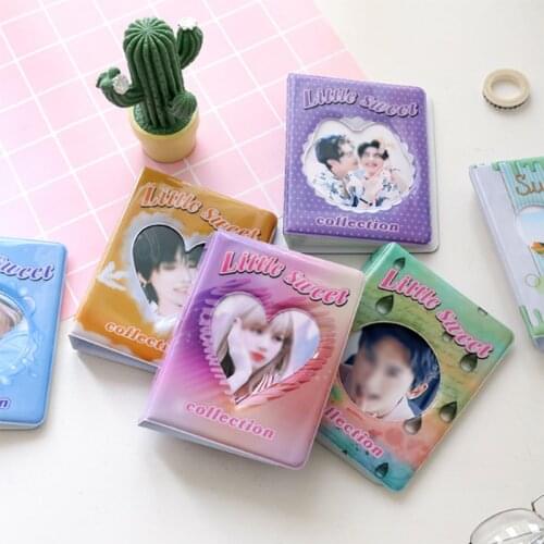 Kpop 3 Inch Photo Album Cartoon Plug-in Photocard Holder Cute PVC Hollow Heart Love Polaroid Album 64 Pockets Card Bag Collector