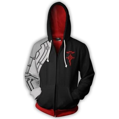 3D Print Fullmetal Alchemist Edward Elric Sweatshirts Hoodies Fashion Cosplay Zipper hooded Jacket