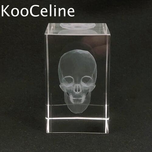 3D Clear Glass Inside Carving Skull Freeform Energy Reiki Stones Room Home Office Aquarium Decoration Accessories Gemstone