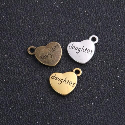 6 pieces/lot 14*18mm Antique Alloy Heart Engraving letters daughter Charm Jewelry Findings