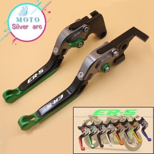 8 Colors With Logo(ER-5) Orange&Titanium CNC Folding&Extending Motorcycle Brake Clutch Lever For Kawasaki ER-5 ER5 2004-2005