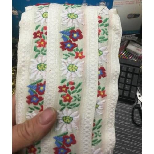 WHITE 2''5CMx22YARDS High Quality Embroidery Webbing National wind Polyester Woven Jacquard Ribbon DIY costume Belt accessories