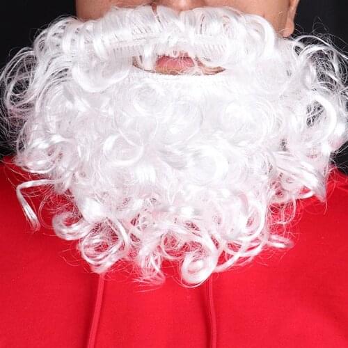 White Christmas Santa Claus Curly Beard Santa Fancy Dress Costume Simulation Beard Props Beard Wig for Performance