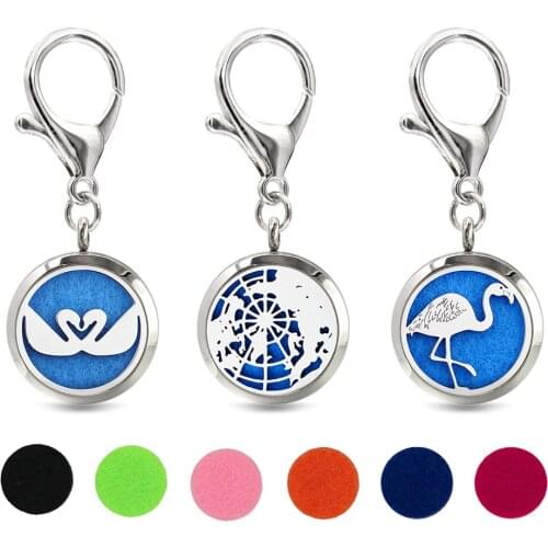 Swan Key Chain Essential Oil Perfume Diffuser 30mm Magnetic Locket with Lobster Clasp Key Ring 10pcs Pads Free
