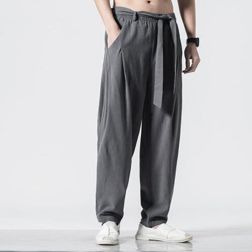 Fashion Mens Casual Loose Cotton Linen Pants Korean Style Male Trousers vintage Sweatpants plus size mens jogger 5XL 6XL 7XL