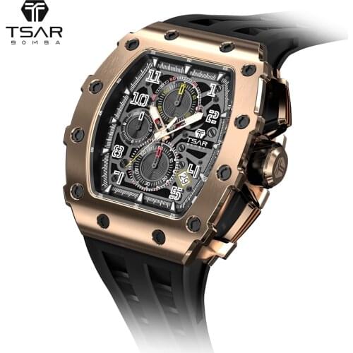 TSAR BOMBA Watch for Men Luxury Brand Tonneau Design Waterproof Stainless Steel Wristwatch Sport Chronograph Fashion Mens Watch