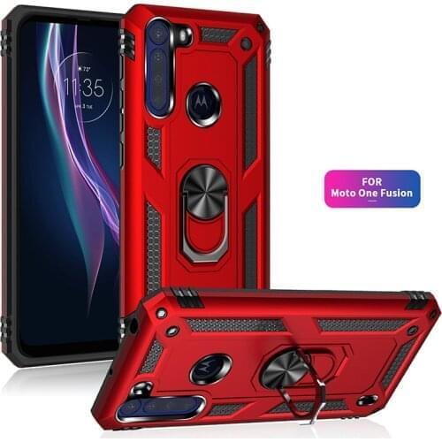 For MOTO One Fusion Armor Shockproof Case for Motorola One Fusion Rugged Military Protective Magnet Car Holder Ring Case Cover