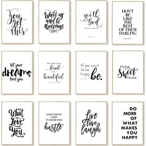 Black White Inspirational Quotes English Letters Poster You Got This with God All Things Are Possible Canvas Paintings for Room