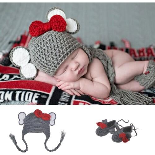 Elephant Design Baby Crochet Knitted Hat Newborn Handmade Costume Baby Girls Photograph Props Accessories Infant Clothes Outfits