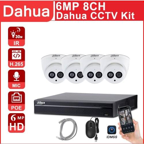 Dahua CCTV Kit 6MP IP 4K NVR Camera Security CCTV Camera Kit NVR4208-8P-4KS2 IPC-HDBW4631C-A P2P Surveillance System