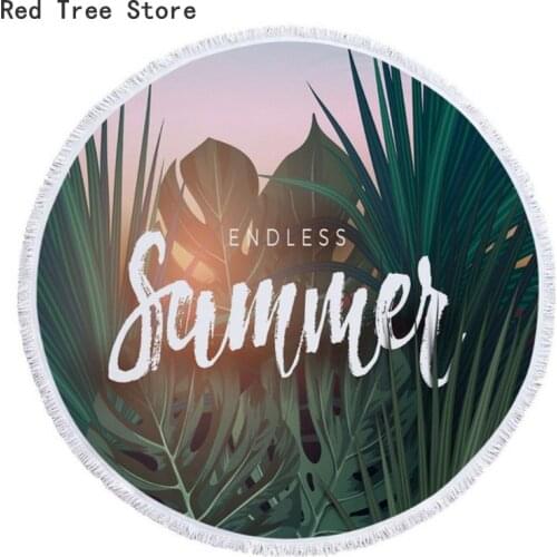 Tropical Green Leaves Printed Microfiber Round Beach Towel Thick Shower Bath Towels Circle Swimming Yoga Mat with Tassel Textile