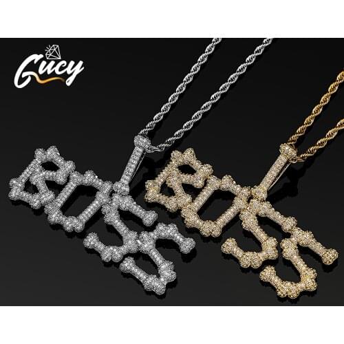 GUCY Custom Name Bone Letters Pendant With Tennis Chain Necklace Set Gold Color Women/Mens Hip Hop Fashon Jewelry For Gift