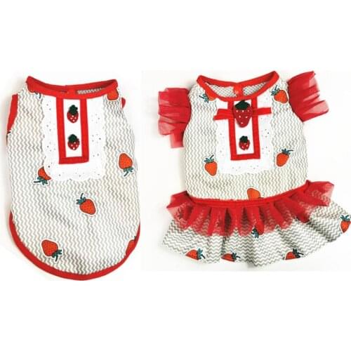 Cute Strawberry Dog Vest Dress Summer Dog Clothes Pet Apparel Cat Puppy Yorkie Costume Party Wedding Dresses Dropship Dog Outfit