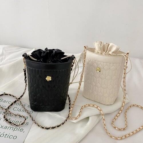 Fashion Geometric Pattern Bucket Shoulder Crossbody Bags Women PU Leather Messenger Bag Casual Ladies Drawstring Mini Handbags