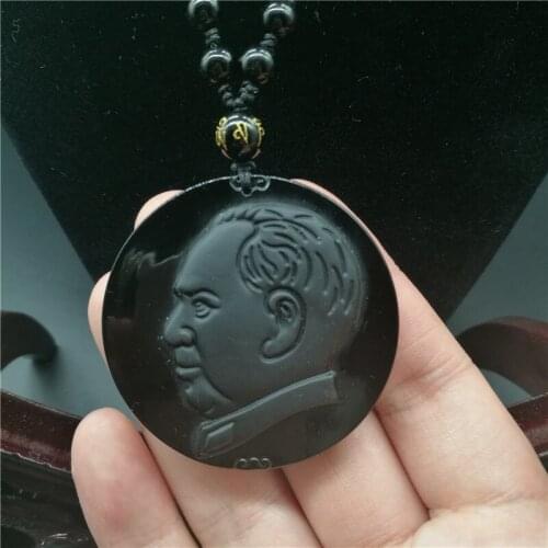 Natural black stone Chairman Mao Like chapter Pendant Benming years mascot Body care necklace