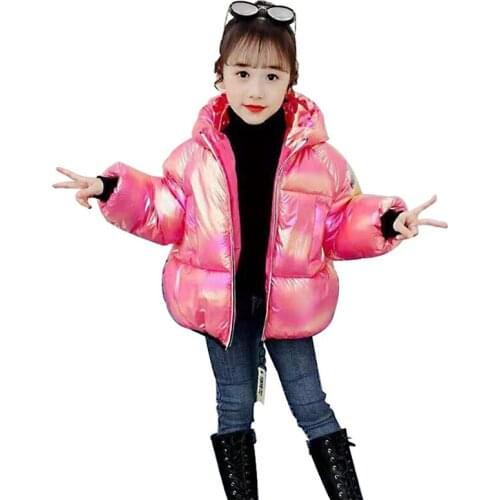 New Fashion Childrens Winter Shiny Coat Hooded thicken Boys Cotton Coat Down Jakcet Parka Children Outerwear Colored bread coat