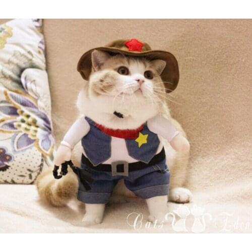Popular Pet Cat Costume Funny West Cowboy Pet Dog Clothes Kitty Suit Clothing With Hat Small Pet Supplies D084