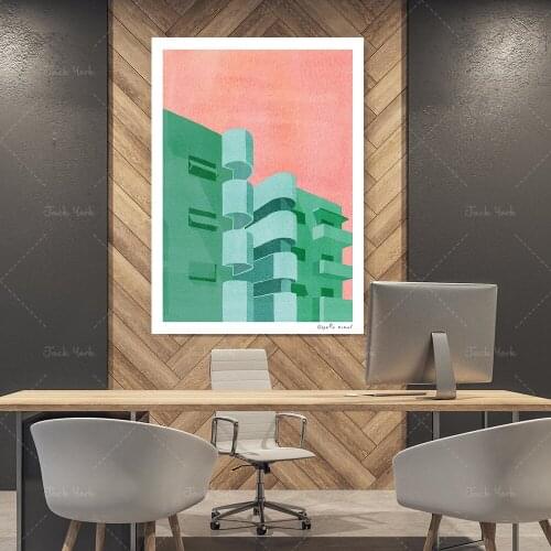 Posters Pink and Green Tel Aviv City Building Wall Art Prints On Canvas Painting For Office Living Room Home Decor