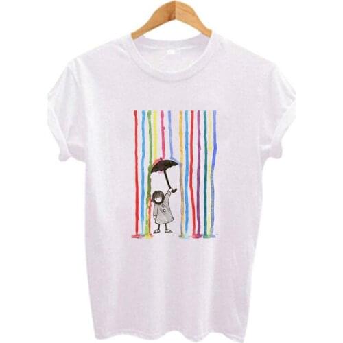 Simple Tshirt Long neck Cat Cute Colorful printed Women T- shirt White Tees Short sleeve O-neck T Shirt Summer