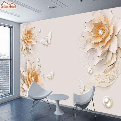 ShineHome-Modern Wallpaper 3d Stereoscopic for Walls Wallpapers 3 d Kids Living Room Peony Flower Blossom Butterfly Wall Paper