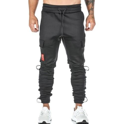 Spring and Autumn Mens Sports Pants Tooling Multi-pocket Large Size Drawstring Running Sports Fashion Casual Sweat Pants Men