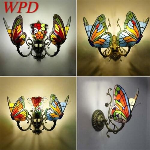 WPD Tiffany Wall Lights Sconces Modern LED Butterfly Lamps Indoor Fixture For Home Decoration
