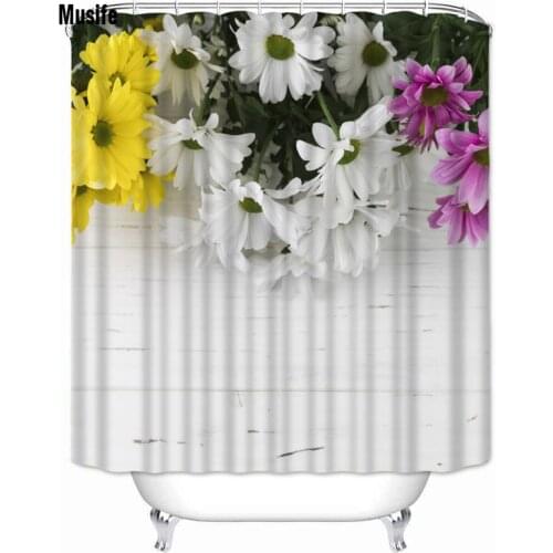Musife Custom High Quality Chrysanthemen Shower Curtain Waterproof Bathroom Polyester Fabric Bathroom Curtain