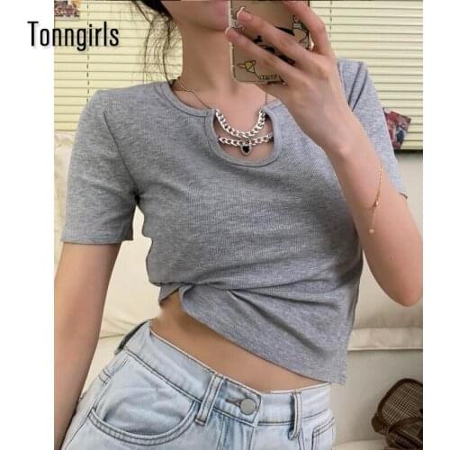 Tonngirls Summer T Shirt Women Short Sleeve Vintage T Shirt Knitted Slim Crop Top Korean Style Sexy Tee Shirt Femme Hip Hop Tops