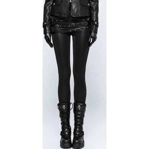 PUNKRAVE Womens Punk Rock Skinny Leggigs Streetwear Fashion Elastic Pu Leather Pencil Pants