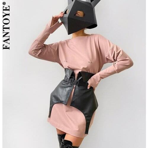 Fantoye Bodycon PU Belt Waist Tape Women Black Hollow Out Slim Waist Tape Women Streetwear Casual Partywear Club Clothing 2021