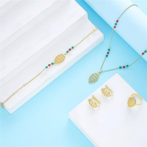 Color fashion jewelry set necklace earrings Ring for women traditional brida jewelry set Morocco gold color jewelry set