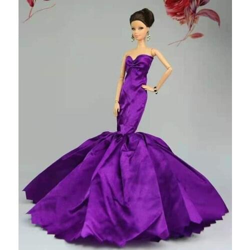 1/6 Fashion Purple Off Shoulder Mermaid Dress for Barbie Doll Clothes Princess Fishtail Party Gown 1:6 Dolls Accessories Kid Toy