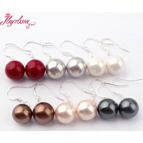 10mm Round Shell Gem Stone Beads White Tibetan Silver Dangle Huggie Women Hook Fashion Earrings 1 Pair,Wholesale Free Shipping