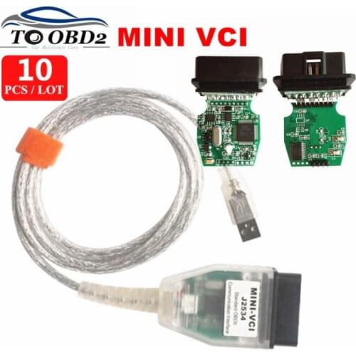 10pcs/Lot DHL FAST Latest V15.00.028 OBD2 Single Cable MINI VCI j2534 Vehicle Communication Scanner FT232RL MINI-VCI For Toyota