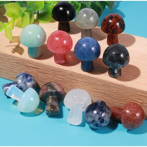 10 Pieces Of Mini Natural Gemstone Carving Crafts Crystal Mushroom Ornaments For Home Decoration Color Mixing