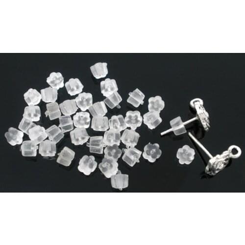 1000 PCs Doreen Box Rubber Back Earring Stoppers Findings Flower White Color Earrings Jewelry Accessories 4x4mm (B06315)