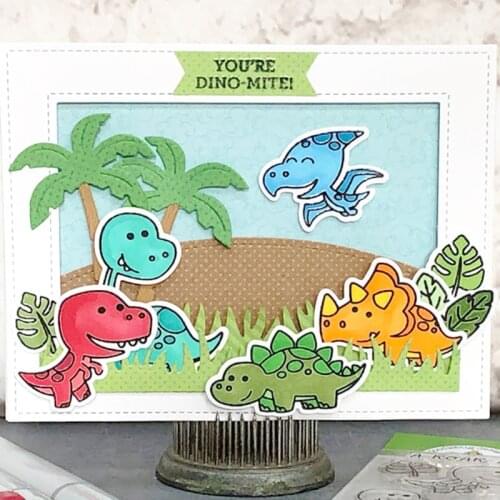 2020 Cartoon Dinosaur Clear Stamps and Metal Cutting Dies DIY Scrapbooking Paper Photo Album Craft Seal Card Blade Punch Stencil
