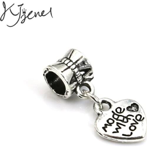 5pcs/lot Tibetan Silver Plated Made with Love Heart Charm Beads European Charms Bracelet Jewelry DIY Jewelry Findings Handmade