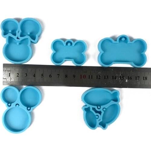5Pcs Silicone Bone Round Cat Fish Shape Pendant Resin Mold DIY Dog Tag Dog Bone Shaped Keychain Resin Casting Molds Kit