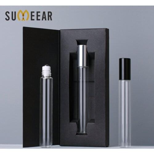 50 PCS/Lot 10ml Essential Oil Bottle With perfume box Roller Ball sample bottle Glass Roll On Durable Cosmetic Containers