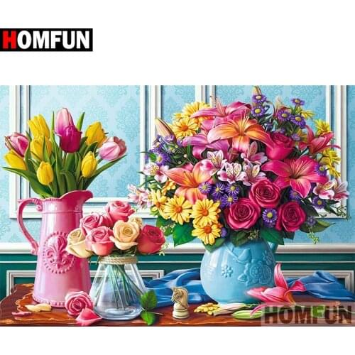 HOMFUN Full Square/Round Drill 5D DIY Diamond Painting "Flower table vase" Embroidery Cross Stitch 5D Home Decor Gift A30132